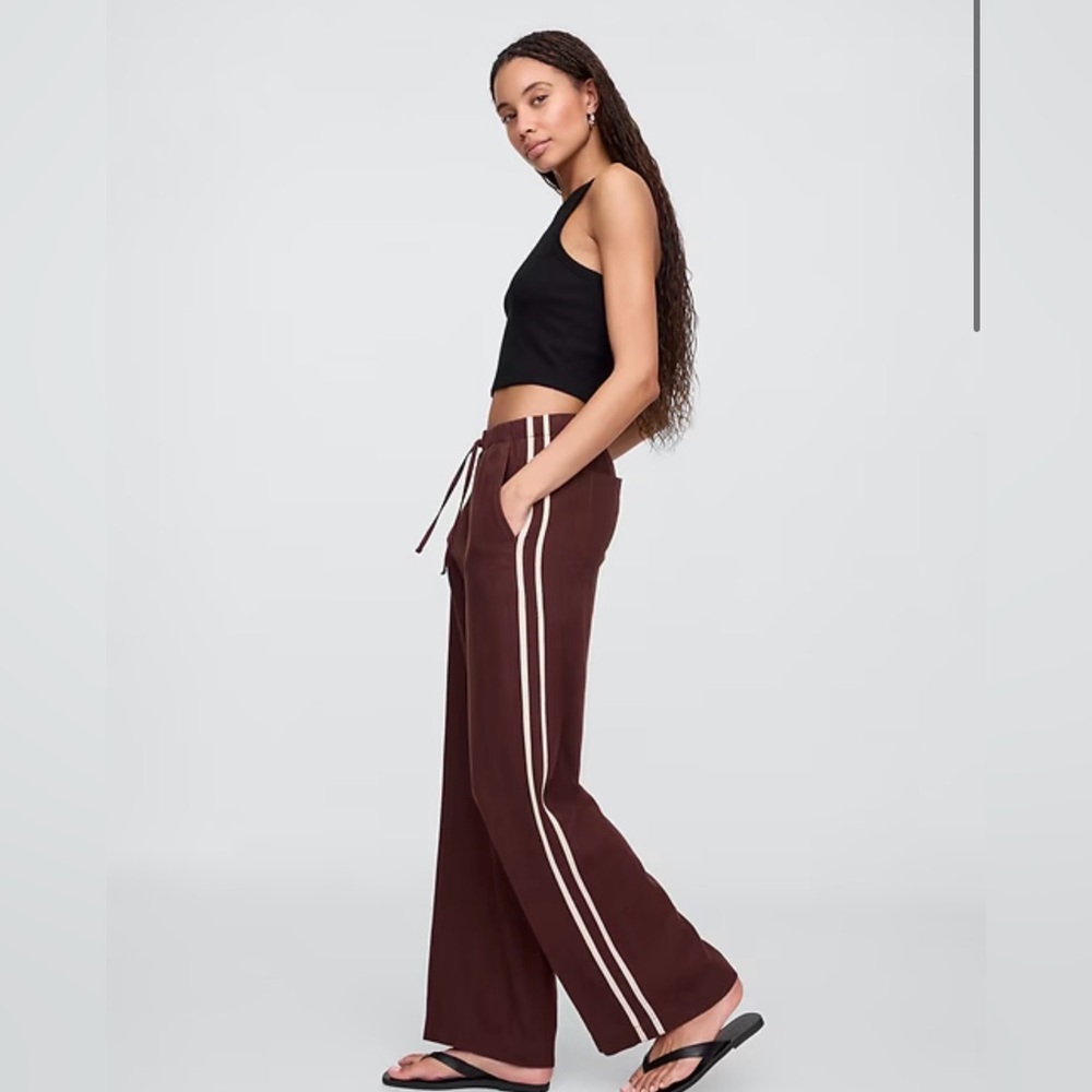 Gap Mid Rise Linen-Blend Wide-Leg Track Pants Pull-On Summer Vacation Cruise NWT